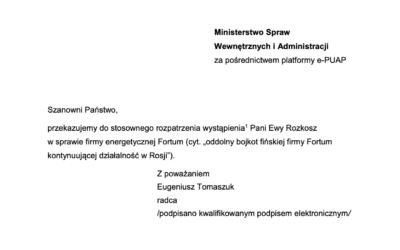 List otwarty przekazany do MSWiA