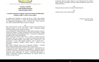 Rada Osiedla Pawłowice potępia stanowisko UMP