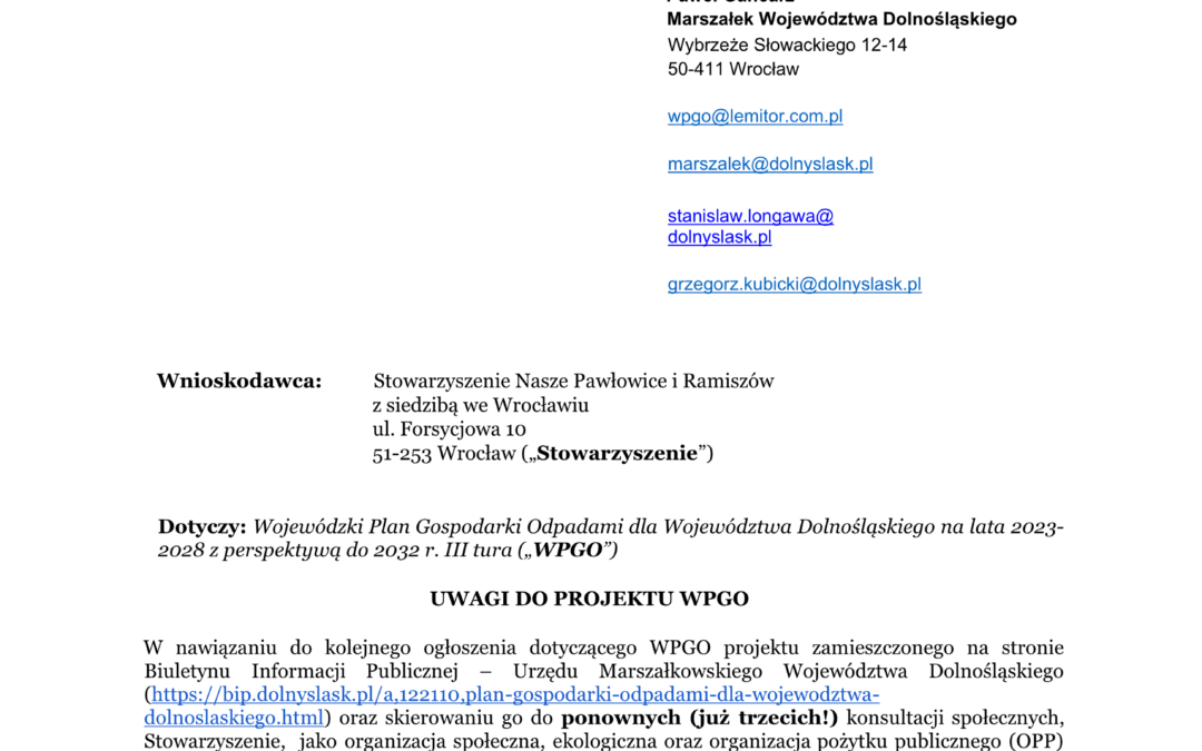 Domagamy się wykreślenia spalarni z WPGO