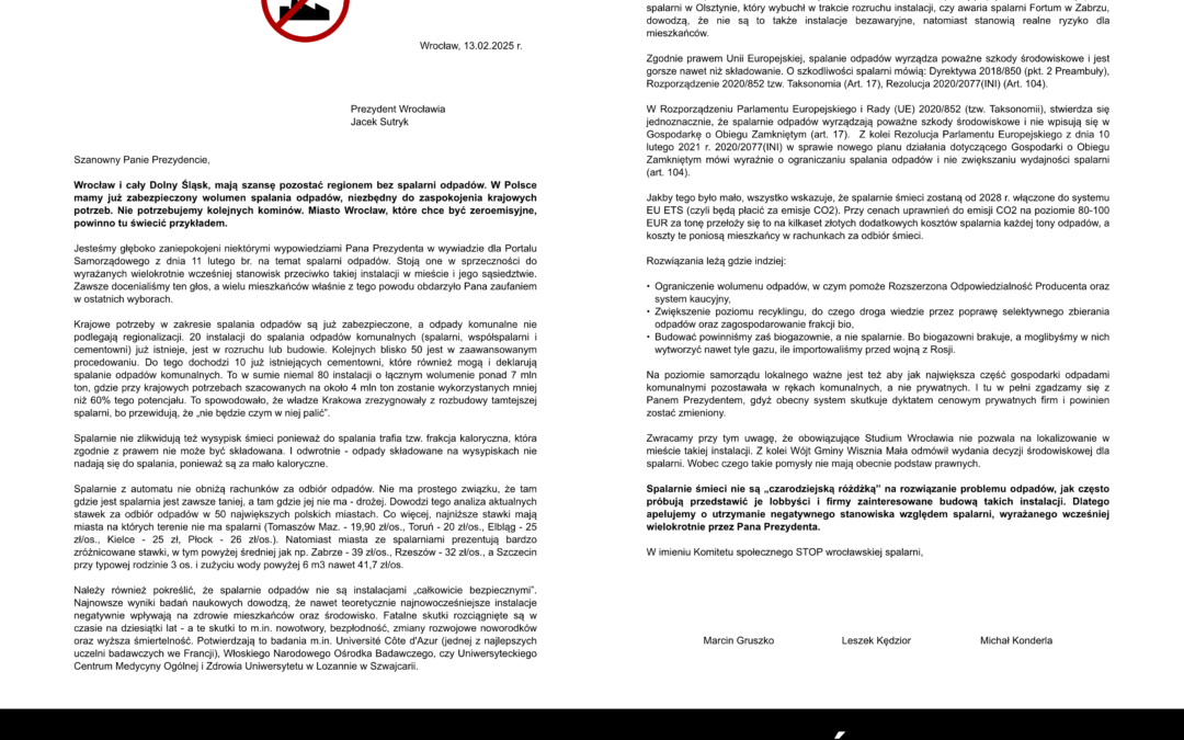 Apel do Prezydenta Wrocławia Jacka Sutryka